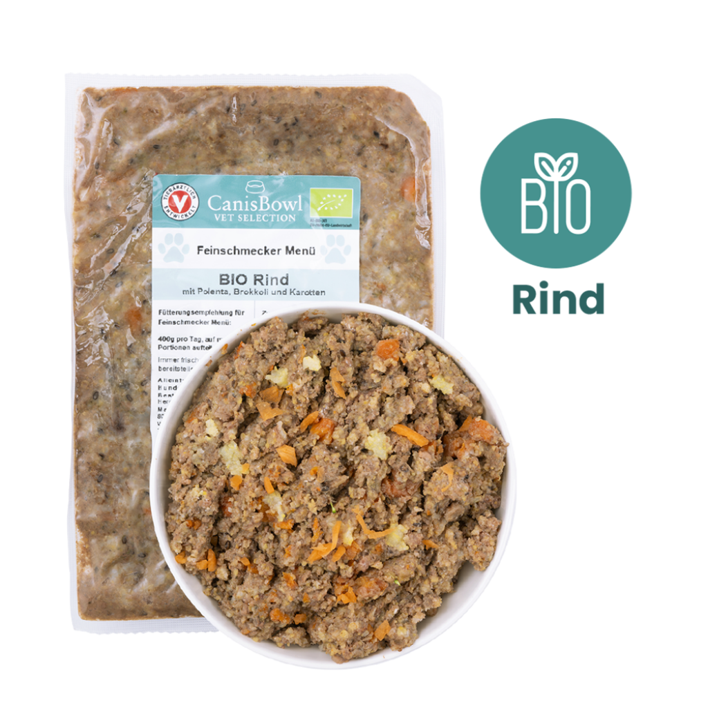 CanisBowl BIO-FEINSCHMECKER MENÜ Rind mit Polenta, Brokkoli und Karotten 400 g