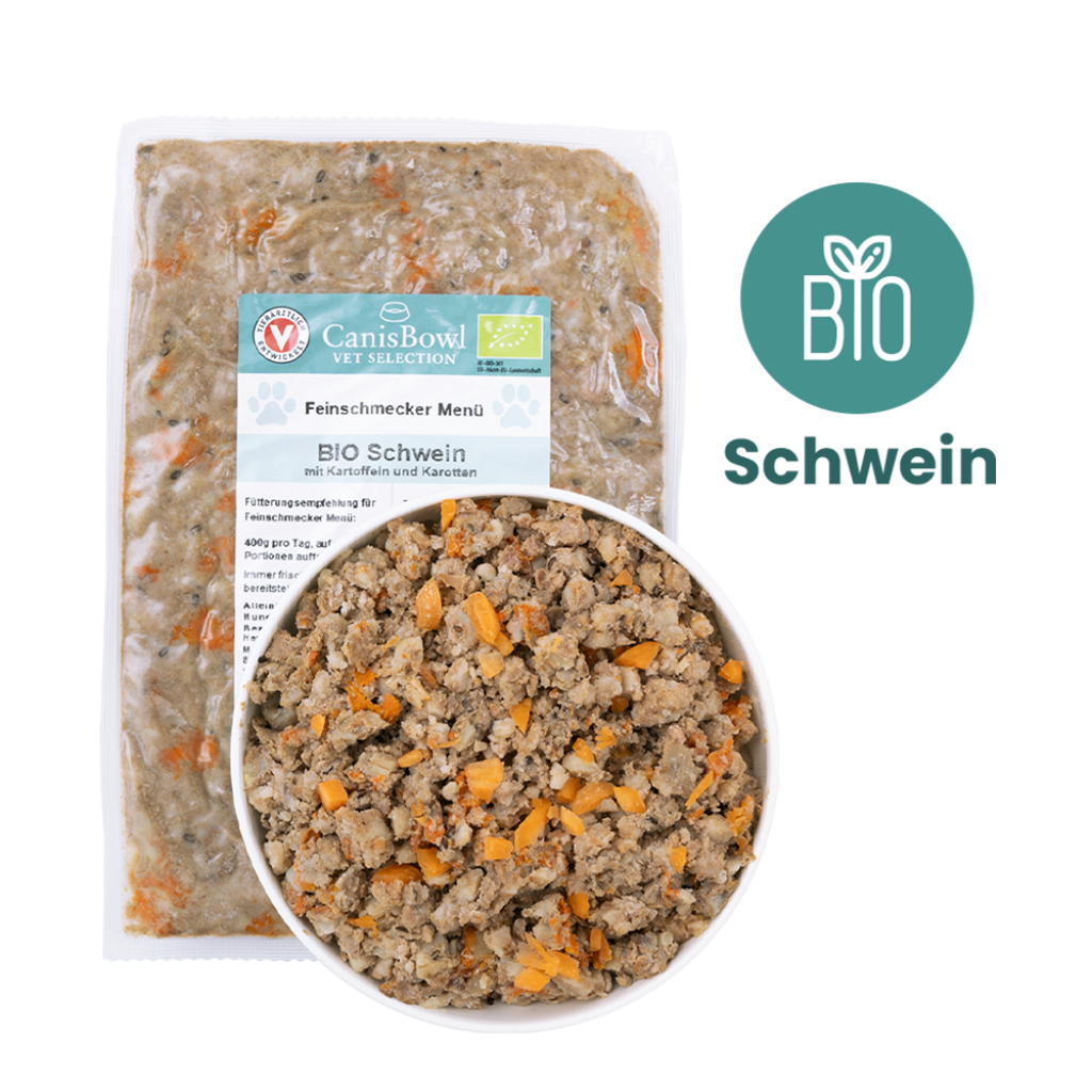 CanisBowl BIO-FEINSCHMECKER MENÜ Schwein mit Kartoffeln und Karotten 400 g